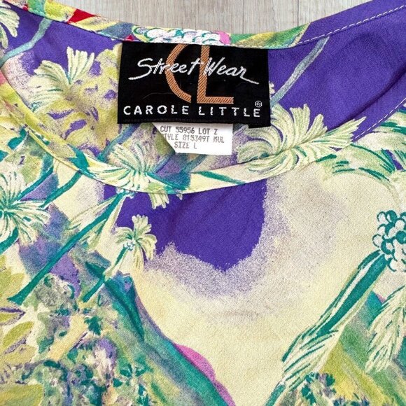 Vintage CAROLE LITTLE Street Wear USA Purple Green Floral Maxi Shift Dress - Picture 4 of 7